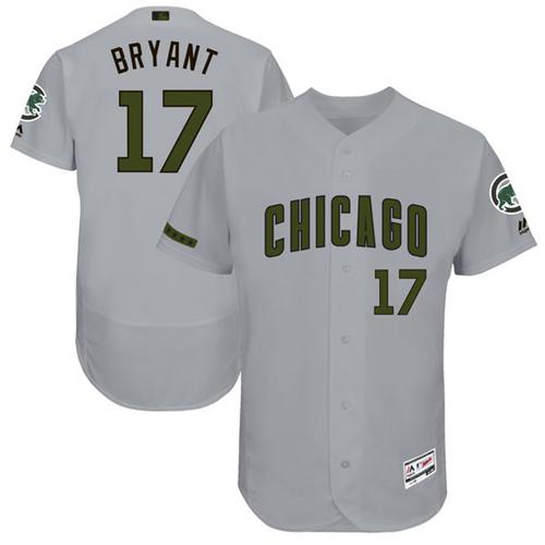 Cubs #17 Kris Bryant Grey Flexbase Authentic Collection Memorial Day Stitched MLB Jersey - Click Image to Close